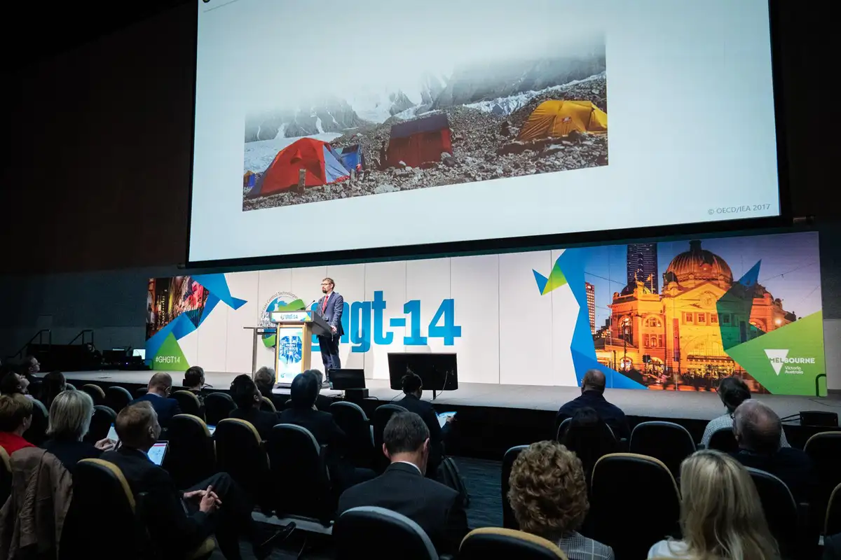 GHGT-14 Conference Audience and stage with speaker