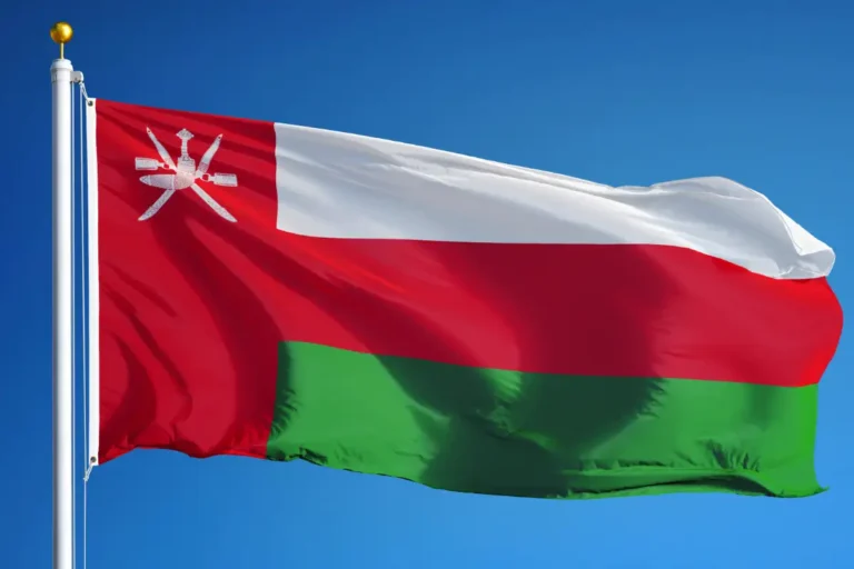 CCS projects in Oman. Oman flag, blowing in the wind on a sunny day.