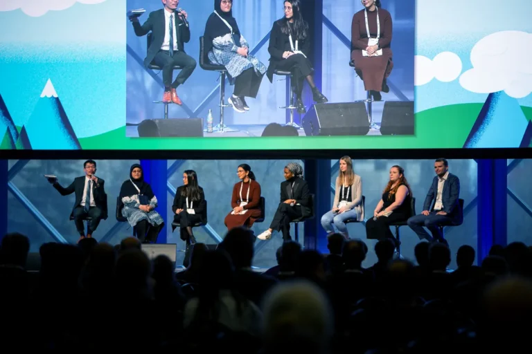 The panel of the GHGT-17 future leaders forum on stage.