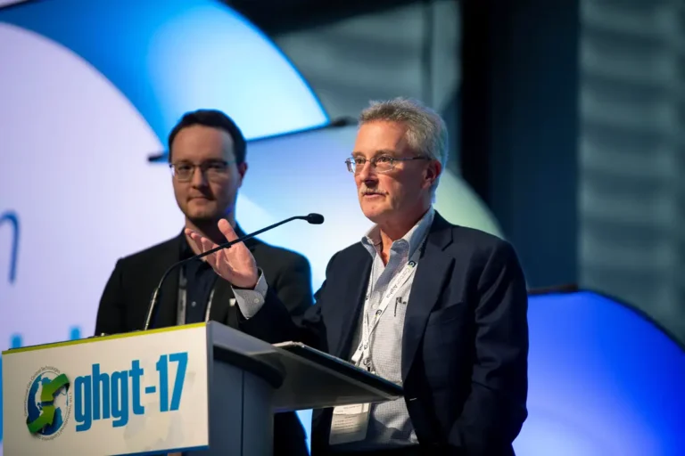 Tim Dixon speaks at the closing plenary of GHGT-17